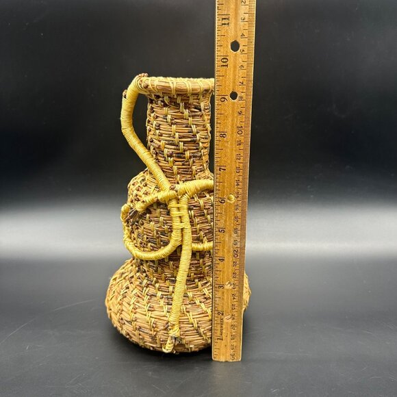 Handwoven Pine Needle Grass Basket Vase Decorative Rustic Boho Home Decor - Picture 8 of 13